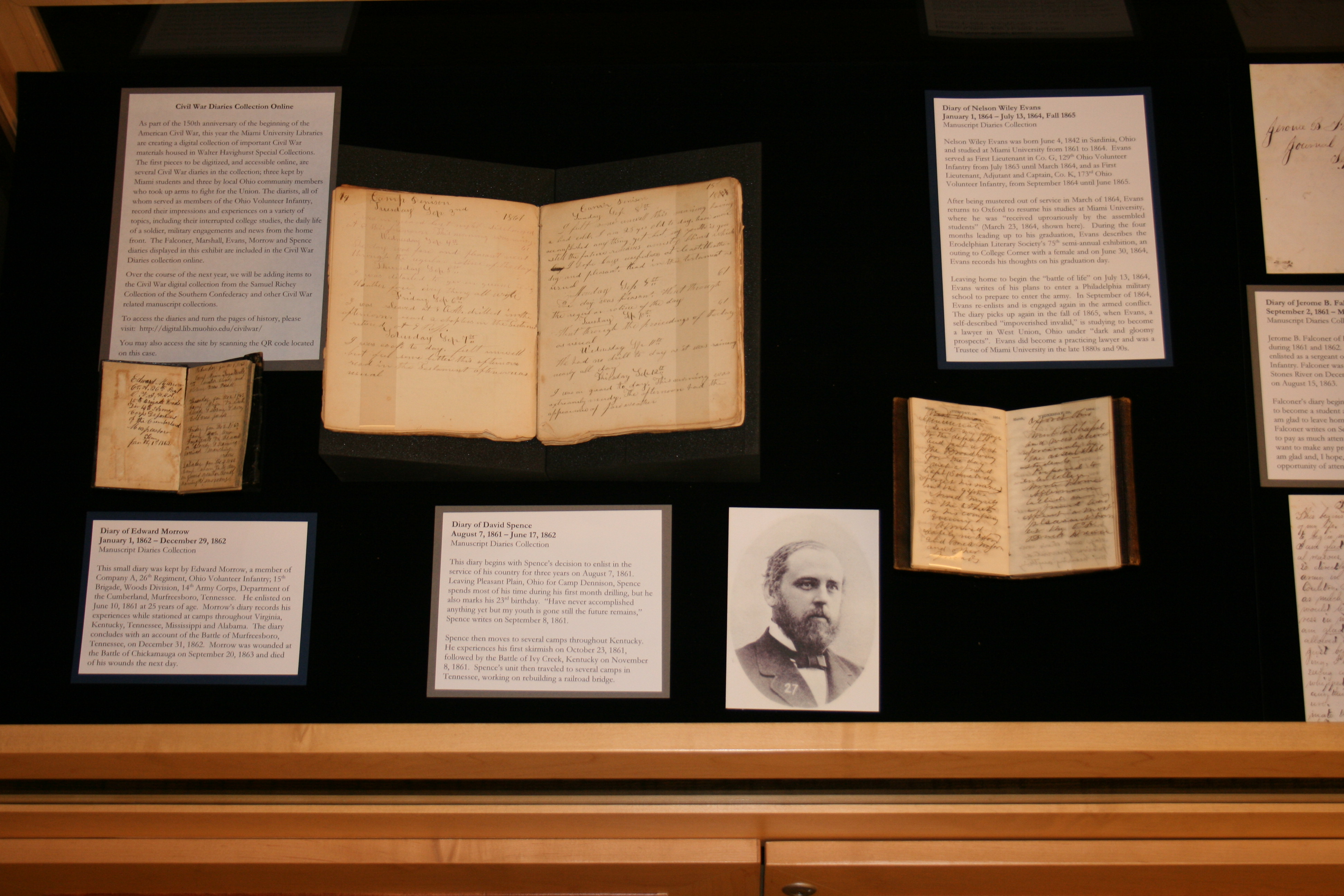 exhibit case featuring Civil War diaries