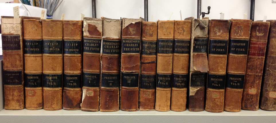 Volumes from the Erodelphian Society Collection awaiting custom phase boxes