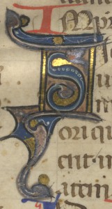Illuminated S on the verso of the Codex Justinianus.