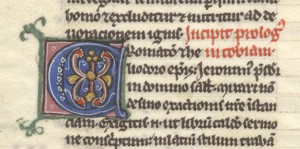 Illuminated 'C' on the verso of the Book of Tobit leaf