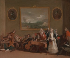 Marco Ricci's Rehearsal of an Opera, ca. 1709, featuring Catherine Tofts and rival