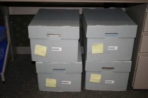 There are 11 boxes in total - each holding about  2,400 postcards. They're heavier than they look.
