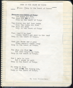 A song stapled in Mary Sue Kallander's first grade notebook by her choir teacher.