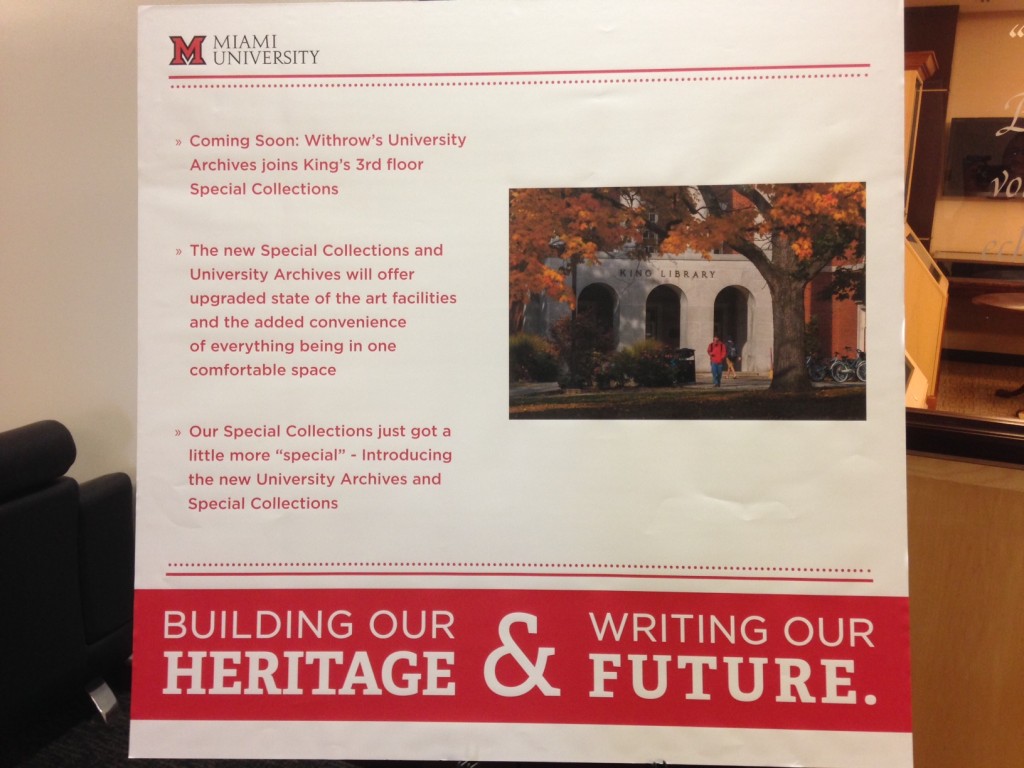 Sign announcing Merger of University Archives and Special Collections