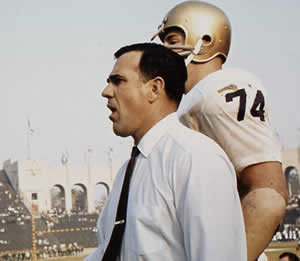 Ara Parseghian Standing on Sideline with Player at Notre Dame